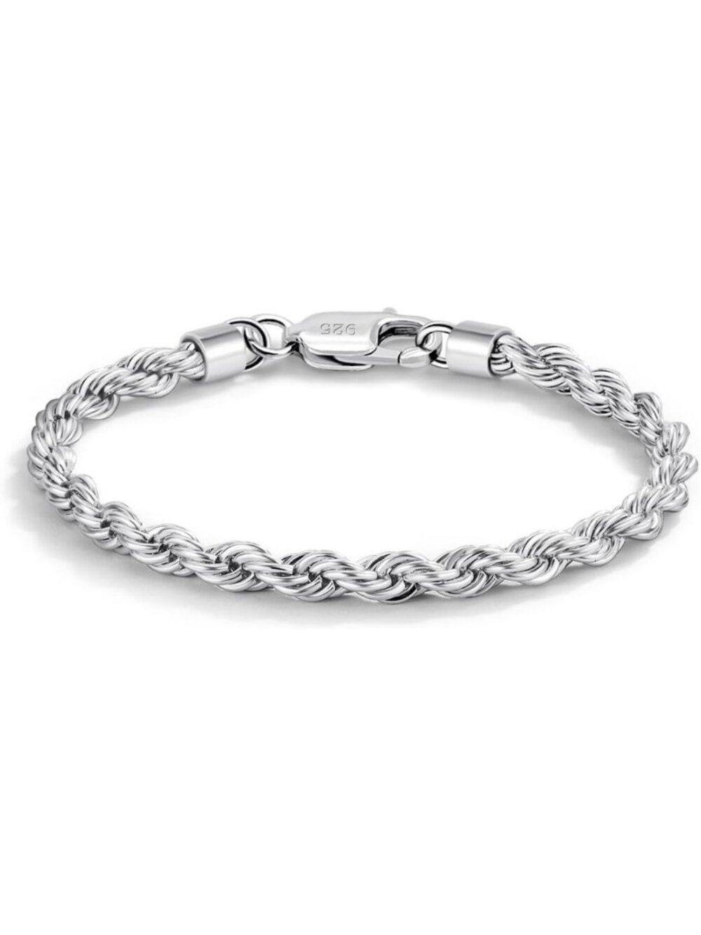 Diamond Cut 925 Sterling Silver Twist Rope Chain Bracelet for Men & Women, 6.3-9